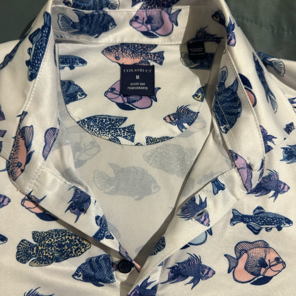 Blue and Pink Polo Shirt with Nautical Fish Pattern